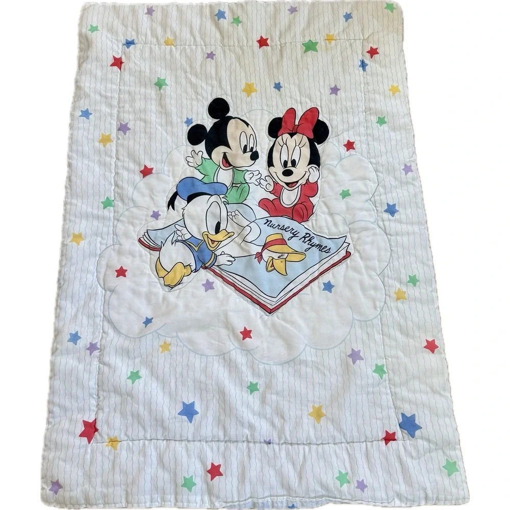 VTG Dundee Disney‎ Mickey Minnie Pluto Stars Comforter Blanket Quilt 30